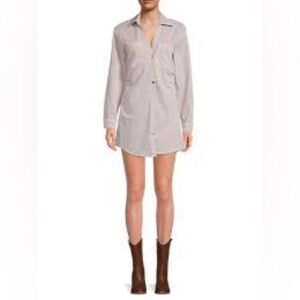 Le Jean Eliza Denim Taupe / Tan Mini Shirt Dress size small EUC